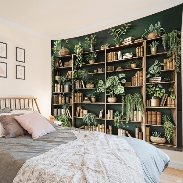 Vintage Green Bookshelf Tapestry