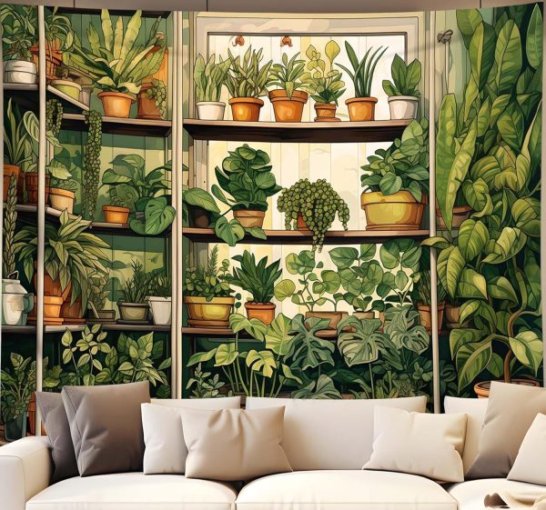 Green Plant-Themed Tapestry